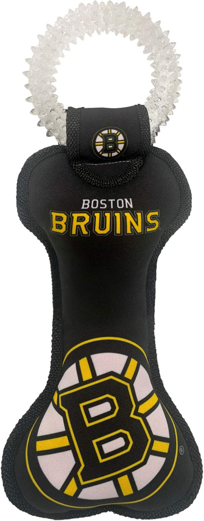 Pets First NHL Boston Bruins Dental Dog TUG Toy with Squeaker. Tough PET Toy for Healthy Fun, Teething & Cleaning Pet's Teeth & Gum., Team Color, one Size (BRU-3310)