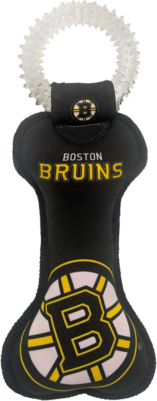 Pets First NHL Boston Bruins Dental Dog TUG Toy with Squeaker. Tough PET Toy for Healthy Fun, Teething & Cleaning Pet's Teeth & Gum., Team Color, one Size (BRU-3310)