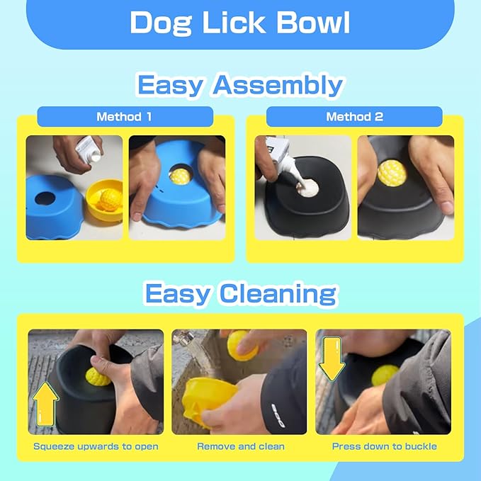 Slow Feeder Dog Bowls Interactive Dog Licking Toy & Lick Bowl for Dogs, Large Capacity Non-Slip Dog Lick Bowl for All Dogs & Cats (1, Black&Black)