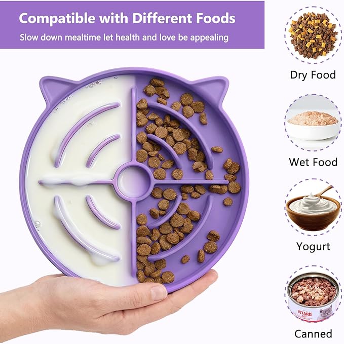 2 Pcs Silicone Slow Feeder Cat Bowl, Cat Slow Feeder for Food Training, Interactive Puzzle Bowls for Puppy, Kitten Dishes to Prevent Overeating, Treat Toys Suitable for Dry and Wet Food