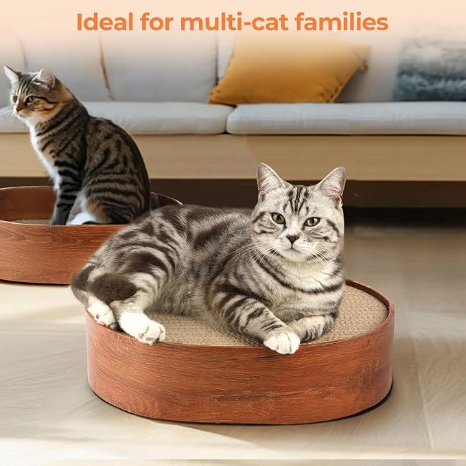 3 Pcs 16 Inch Cat Scratching Board with Box, 2 in 1 Cardboard Cat Scratchers Bed for Indoor Cats, Round Scratch Bowl with Thicker Double-Sided Pad for Cats' Scratch Need