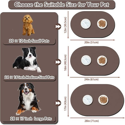 Pet Feeding Mat – 20''x12'' Absorbent Dog Food Mat, Pet Water Mats Protect Floor, No Stains Quick Dry Water Bowl Mats, Non-Slip Rubber Base Pet Placemats for Food and Water, Brown