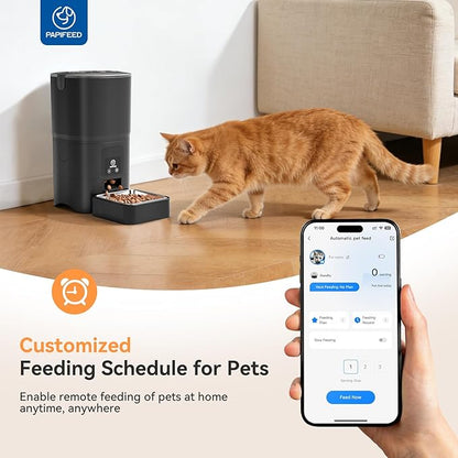 PAPIFEED Automatic Cat Feeder, 6L Pet Feeder, 2.4G WiFi Smart App Control, Bluetooth Assist Link,Wide-Angle Lens, Automatic Feeder for Small and Medium-Sized Pets (WiFi 2.4G)