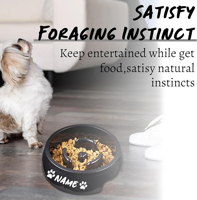 Personalized Slow Feeder Bowl for Dogs & Cats - Custom Name, Non-Slip Bottom, Easy to Clean, Puzzle Food Dish for Puppy & Kitten, Small & Medium Pet Bowls & Plates（Round）
