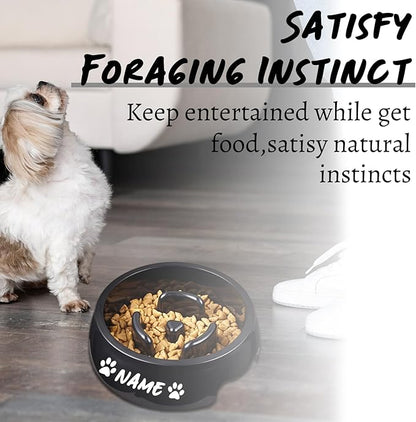 Personalized Slow Feeder Bowl for Dogs & Cats - Custom Name, Non-Slip Bottom, Easy to Clean, Puzzle Food Dish for Puppy & Kitten, Small & Medium Pet Bowls & Plates（Round）