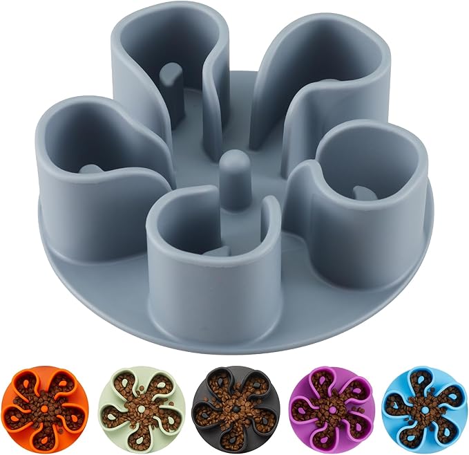 Slow Feeder Dog Bowls Insert, Bestalk Soft Silicone Slow Eating Dog Bowl Insert with Suction Cups for Small, Medium and Large Dogs(Grey M)