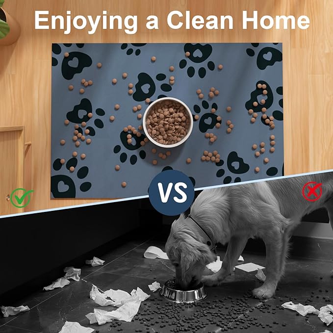 Dog Feeding Mat 17"x28", Absorbent Mat for Dog Water Bowl, Rubber Pet Food Mat, Pet Food Mats for Floor Waterproof, Pet Placemats for Food and Water, Cat Feeding Mat, Blue