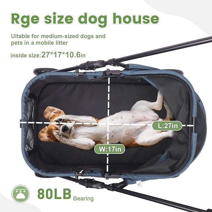 20% Larger Capacity Dog Stroller, Wedyvko Pet Strolling for Medium Dogs w/Dog Poop Bags & Dispenser, Storage Pouch, Zipperless, Entry in/Out Easy, Cat Stroller Universal (Navy Bule)