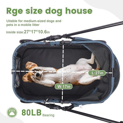 20% Larger Capacity Dog Stroller, Wedyvko Pet Strolling for Medium Dogs w/Dog Poop Bags & Dispenser, Storage Pouch, Zipperless, Entry in/Out Easy, Cat Stroller Universal (Navy Bule)