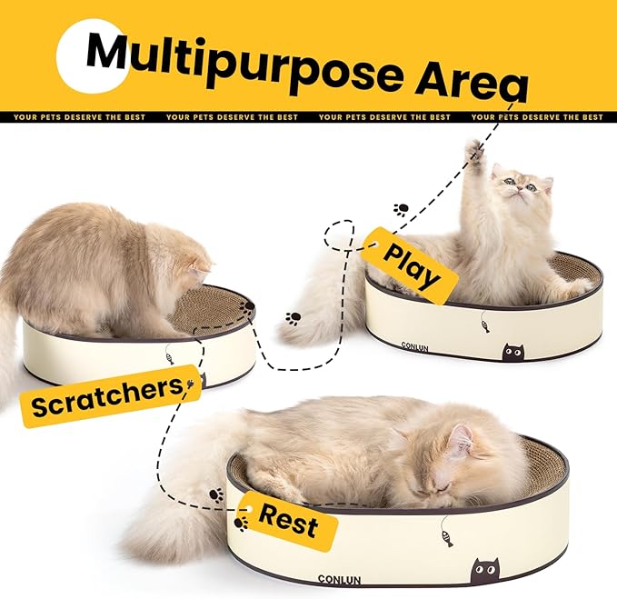 Large Oval Cat Scratcher Bowl, Cardboard Cat Scratching Pad & Lounge Bed, High-Density Reversible Cat Nest for Large Indoor Cats, Furniture Protector with Ergonomic Curve, Gift Catnip Included