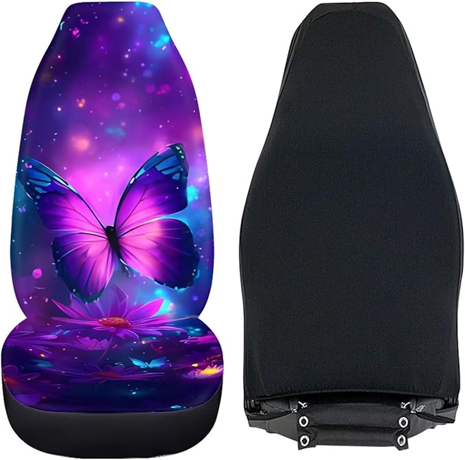 Purple Butterfly Flower Car Seat Covers Full Set for Women, Universal Seat Protector for SUV Truck Van Sedans Cars, Floral Auto Seat Protectors Car Accessories