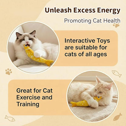Cat Toys for Indoor Cats with 5000mg Natural Catnip Interactive Kicker Fish Toy of Crinkle Bell Sound Adult Cat Kittens Teeth Cleaning Easter Gifts Yellow Purple