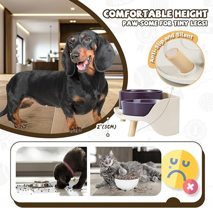 Raised Dog Feeder Bowl Stand - Elevated Dining Table for Small and Medium Dogs and Cats - Fits Food and Water Dish up to 6" Diameter - Grey (Bowls Not Included)