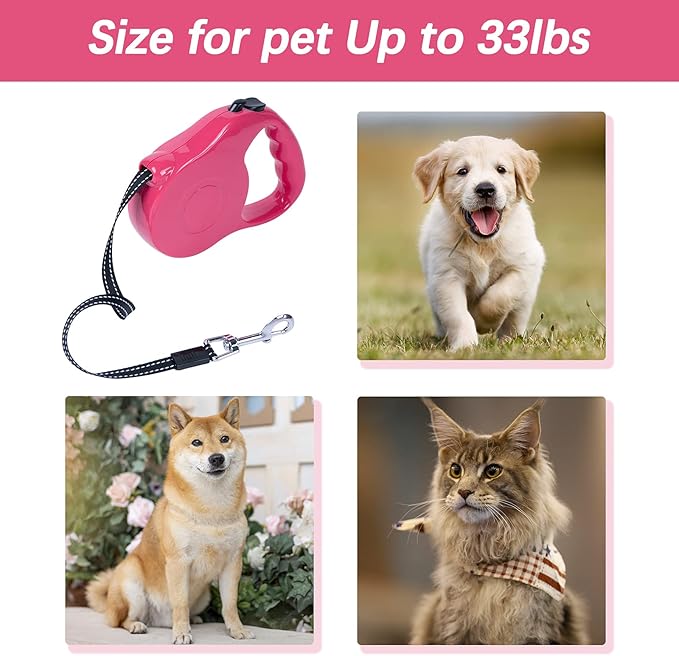 Retractable Dog Leash 16ft, Tangle-Free Expandable Leash for Medium Dogs Up to 33lbs, Easy-Adjust Lock & Anti-Slip Handle for Safe Walks