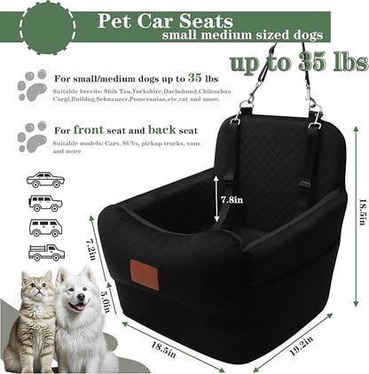 Dog Car Seat for Small/Medium Dogs,2 Adjustable Seat Belt,Memory Foam with Soft Fabric Pets Travel Car Bed with Non-Slip Bottom,Easily Installed in Front and Back Seats,Removable and Washable(H-Black