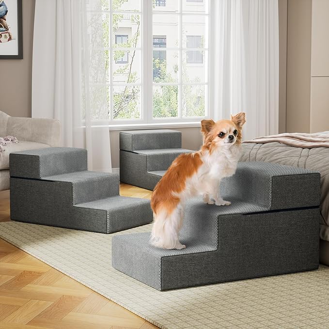 YENING Large Dog Stairs for High Beds - Extra Wide Pet Steps for Large Dogs to Get on Tall Bed 3 Deep Step Cat Ramp for Couch