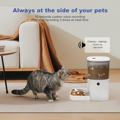 ANDOLL HOME 2.4G/5G Automatic Cat Feeder, 4L WiFi Food Dispenser with 10s Voice Recorder, Pet Feeder up to 10 Meals per Day, Timed Cat Feeder with Dry Food Sealed Ring (Matte White, 4.0 L)