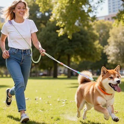 Hands Free Dog Leash Dual Handle, Wearable Leashes for Dog, Padded Waist Belts and Rotating Metal Clip,for Small Medium Large Dogs (18+ lbs) Walking Training Running (Purple Green, 5.5 FT)