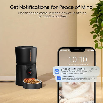 Faroro Automatic Cat Feeder with Camera, 1080P HD Video with Night Vision, 5G WiFi Automatic Dog Feeder with APP Control, 2-Way Audio, Blockage Sensor for Cats or Small Dogs, 4L (Black)