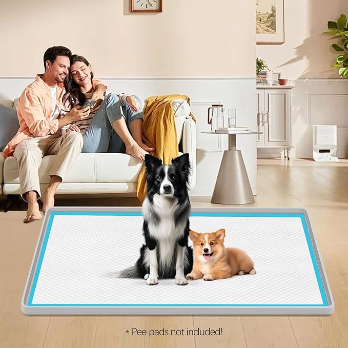 Pee Pad Holder for Dogs, 34" x 20" Large Silicone Pee Tray Mat High Edge, Leak-Proof, No Spill Pet Pad Holder for Puppy, Cat, Rabbit, Training Pads for Floor Protection, No Pee Pads