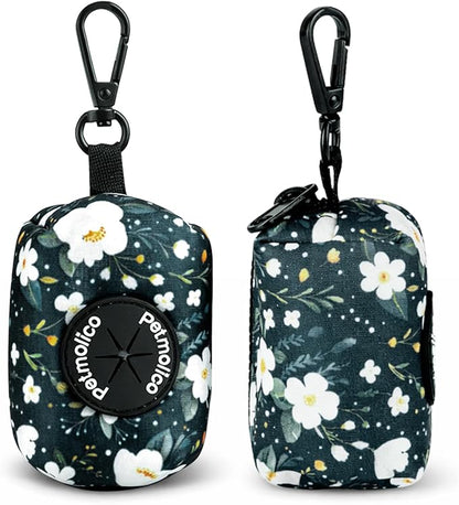 Petmolico Dog Poop Bag Holder Leash Attachment, Dog Waste Bag Dispenser Zippered Pouch, Fits Any Dog Leash, Includes Free Roll of Dog Bags, Poop Bag Dispenser - 2 Packs, Mixed Cyan&Flower