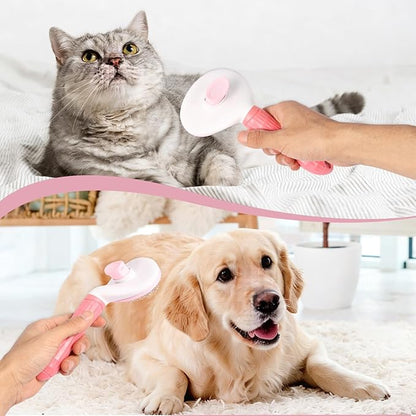 Self Cleaning Slicker Brush, Dog Cat Bunny Pet Grooming Shedding Brush - Easy to Remove Loose Undercoat, Pet Massaging Tool Suitable for Pets with Long or Short Hair (Pink)