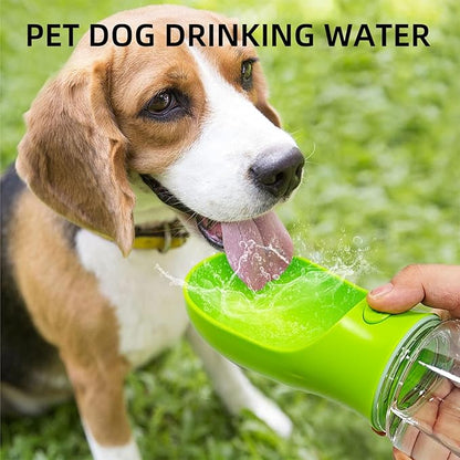 3-in-1 Dog Water Bottle Portable Leak Proof Pet Water Dispenser with Built-in Snack Storage & Waste Bag Holder 14oz for Outdoor Walking, Hiking Travel Green