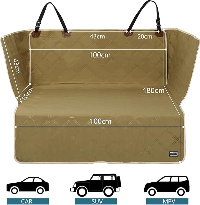 Petsfit SUV Cargo Liner for Dogs, Water-Resistant Scratchproof Dog Cover for Car with Side Flap, Durable Washable Dog Trunk Cover for SUV Against Dirt and Pet Hair, Large Size Universal Fit, Khaki