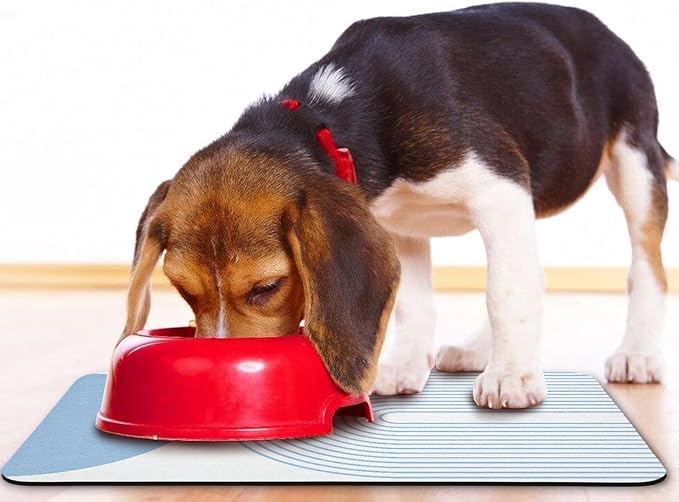 Dog Food Mats,Cat Absorbent Water Bowl Feeding Mats Pet Placemats for Food and Water Blue Bohemia 12 * 20 inch