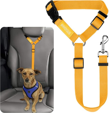 BWOGUE Pet Dog Cat Seat Belts, Car Headrest Restraint Adjustable Safety Leads Vehicle Seatbelt Harness (1 Pack, Yellow, Not Elastic)