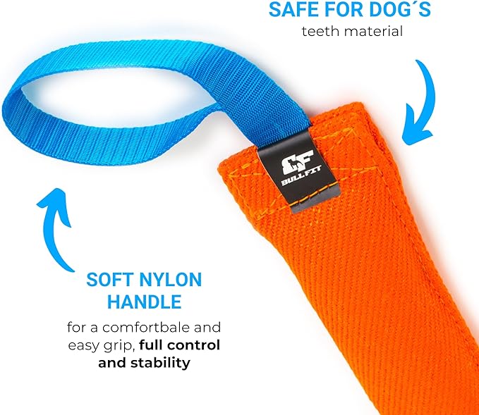 Bull Fit K9 Dog Bite Tug Toy with Strong Handle - Made of Durable & Tear-Resistant French Linen - Perfect for Tug of War, Fetch & Puppy Training - Ideal for Medium to Large Breeds