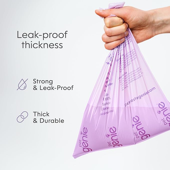Pet Genie, Dog Poop Bags Rolls Scented, Extra Strong & Leak-Proof for Dogs, Lavender Scented, Easy Tear Pet Waste Bags, Made from 65% Recycled Plastic, 8 Rolls (120 Count)