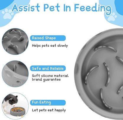 Slow Feeder Dog Bowls, Silicone Large Dog Plates for Food with Non-Slip, Cats Eating Dogs Bowl with Spiral Maze Design, Dogs Food Slow Feeder Bowl Dishes for Indoor and Outdoor (Grey)