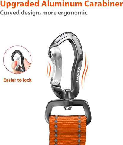 IOKHEIRA Orange Dog Seatbelt - Adjustable Reflective Bungee Harness with Aluminum Swivel Carabiner