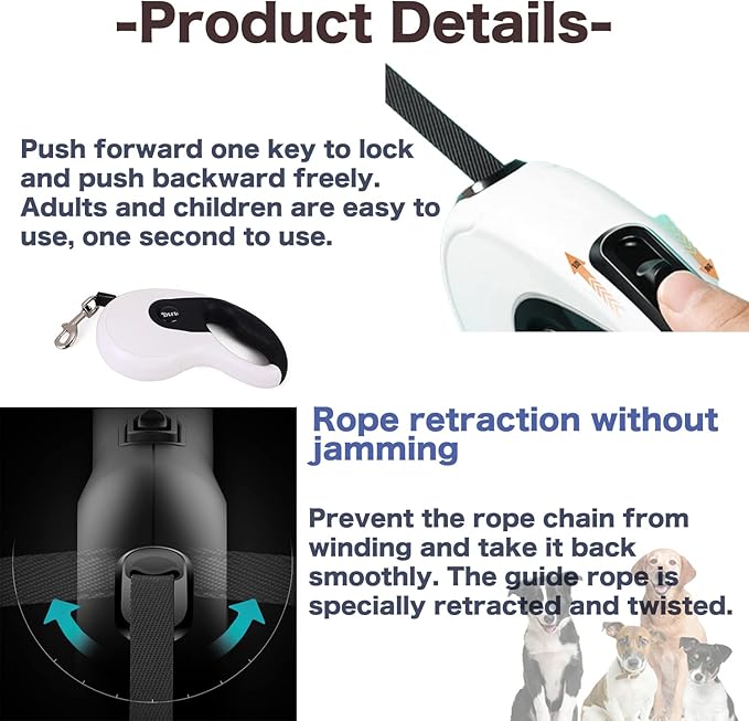 26 ft Retractable Dog Leash with Dispenser and 3 Pieces Poop Bags, Retractable Dog Leash for Small Medium Large Dogs up to 110lbs, Heavy Duty Design with Anti-Slip Handle (Black)
