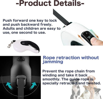 26 ft Retractable Dog Leash with Dispenser and 3 Pieces Poop Bags, Retractable Dog Leash for Small Medium Large Dogs up to 110lbs, Heavy Duty Design with Anti-Slip Handle (Black)