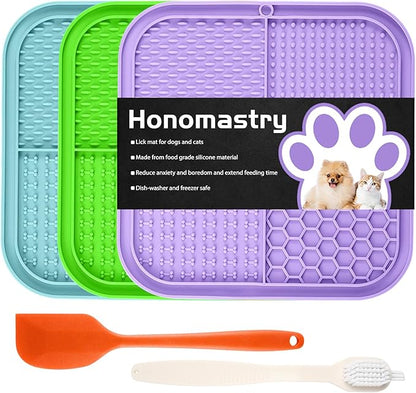 Lick Mat for Dogs, Premium Lick Pad with Suction Cups for Dog Anxiety Relief, Slow Feeder Dog Bowls, Bathing, Grooming and Training (Cyan, Purple, Green, 3pack)