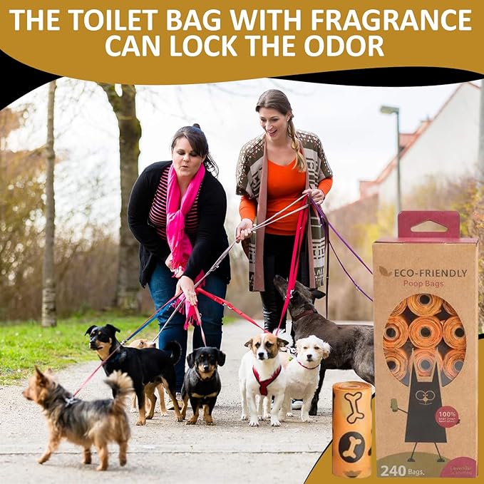 MEADOWS & MUTTS Compostable Dog Poop Bags Rolls | Biodegradable, Plant Based & Leak Proof Dog Waste Bags | Lavender Scented Orange Dog Poop Bags | Eco Friendly Poop Bags for Daily Pet Cleanup