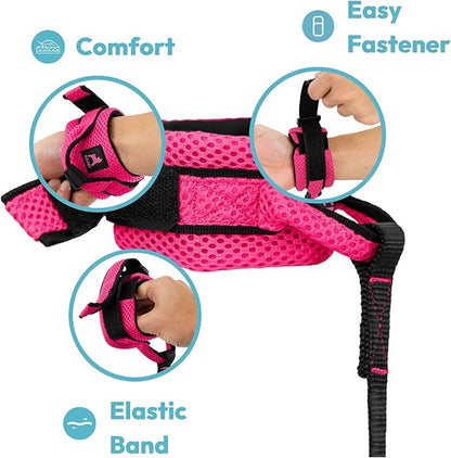 Gooby Soft Mesh Wrist Band Surfer Leash - Flamingo Pink, 6 FT - Comfortable Hands Free Leash with Elastic Band for Small, Medium and Large Dogs