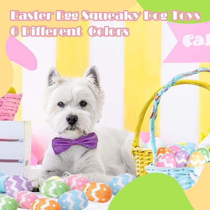 Leyndo 12 Pieces Dog Easter Eggs Bulk Pastel Egg Squeaky Dog Gift Plush Stuffed Pet Gifts for Medium Small Dogs Teething Chew Easter Costume Pet