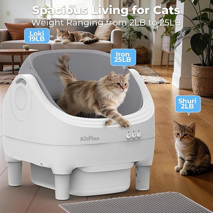 Self Cleaning Litter Box, Automatic Cat Litter Box-APP Control, Open-Design Electric Litter Box, Safety Anti-Pinch, Odor-Free Waste Disposal Includes Trash Bags, Suitable for Multiple Cats, White
