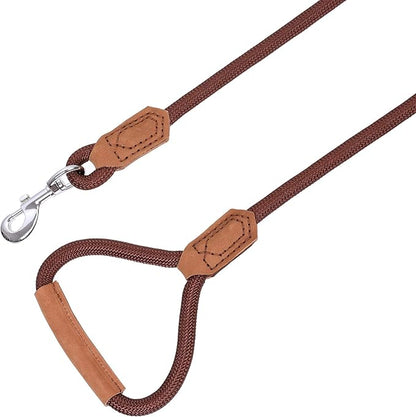 Mile High Life | Premium Leather Dog Leash | Strong Rope Leash | Leather Handle | Zinc Alloy Strong Clasp | Small Medium Large Dogs | 4/5/6 Feet(Dark Brown, 60 Inch (Pack of 1))