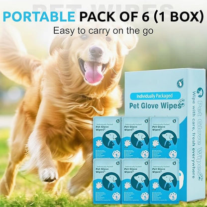 Pet Grooming Glove Wipes for Dogs&Cats, Extra Thick Rinse Free Cleaning Gloves with Aloe&Glycerin, Hypoallergenic Deodorizing Bathing Wipes for Daily Care, Travel, Portable, Unscented, 6pc