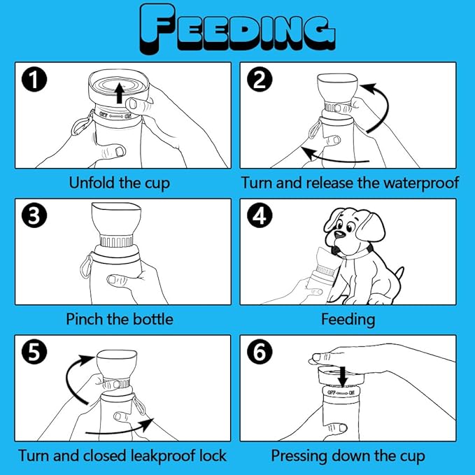 Linkidea Portable Dog Water Bottle, 17oz, Fits Car Cup Holder, Leakproof, Collapsible, Blue