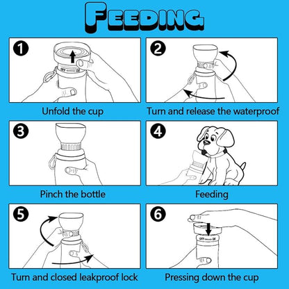 Linkidea Portable Dog Water Bottle, 17oz, Fits Car Cup Holder, Leakproof, Collapsible, Blue