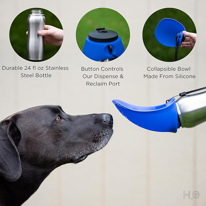 Portable Dog Water Bottle, 24 oz, Stainless Steel, Convenient Pet Water Dispenser, Collapsible Travel Bowl, Walking, Hiking, and Outdoor Activity, Compatible with Various Pets, Houd2Go (Pink, 24oz)