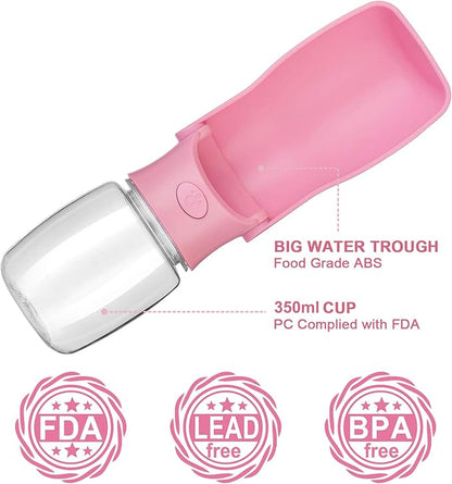 Portable Dog Water Bottle, Foldable Dog Water Bottle Leak Proof Dispenser for Puppy Small Medium Large Dogs, Pet Drink Cup for Walking Hiking Traveling(Pink,12oz)