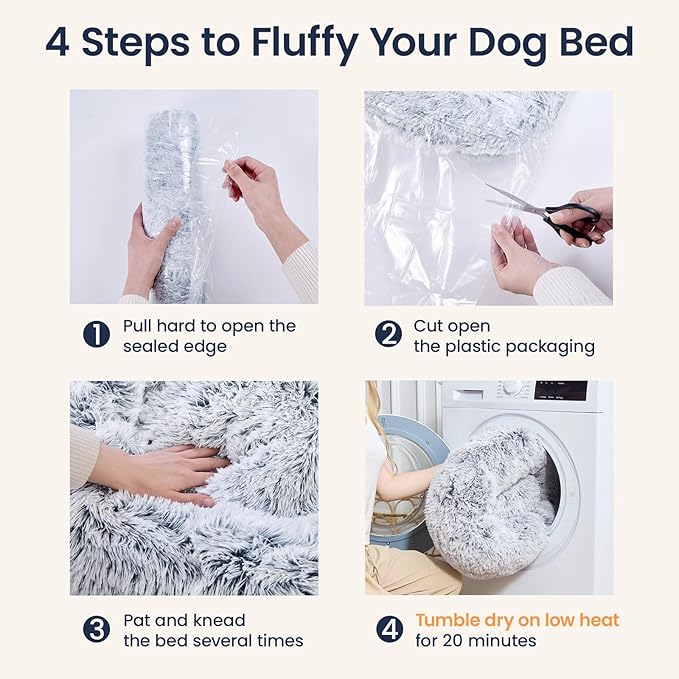 JOLLYVOGUE Small Dog & Cat Beds for Indoor Cats - 20 inches Calming Donut Dog Bed for Kittens & Puppies, Washable Round Fluffy Plush Faux Fur Pet Beds (Smoke Grey)