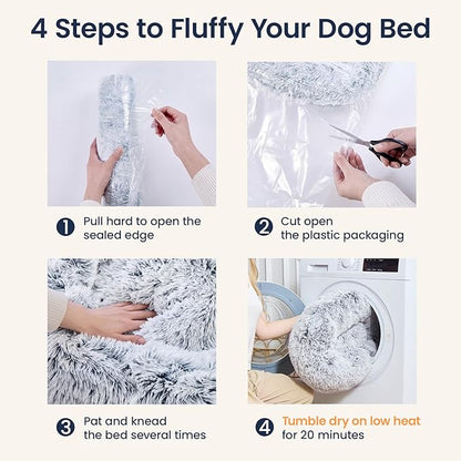 JOLLYVOGUE Small Dog & Cat Beds for Indoor Cats - 20 inches Calming Donut Dog Bed for Kittens & Puppies, Washable Round Fluffy Plush Faux Fur Pet Beds (Smoke Grey)