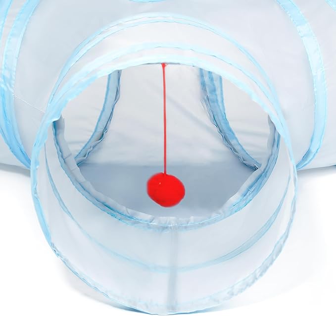 Tempcore Pet Cat Tunnel Collapsible Toy, 3-Way Kitty Tunnel with Peek Hole & Ball - Indoor Play Tube for Cats, Kittens, Puppy, Rabbit - Light Grey Boredom Relief Toy